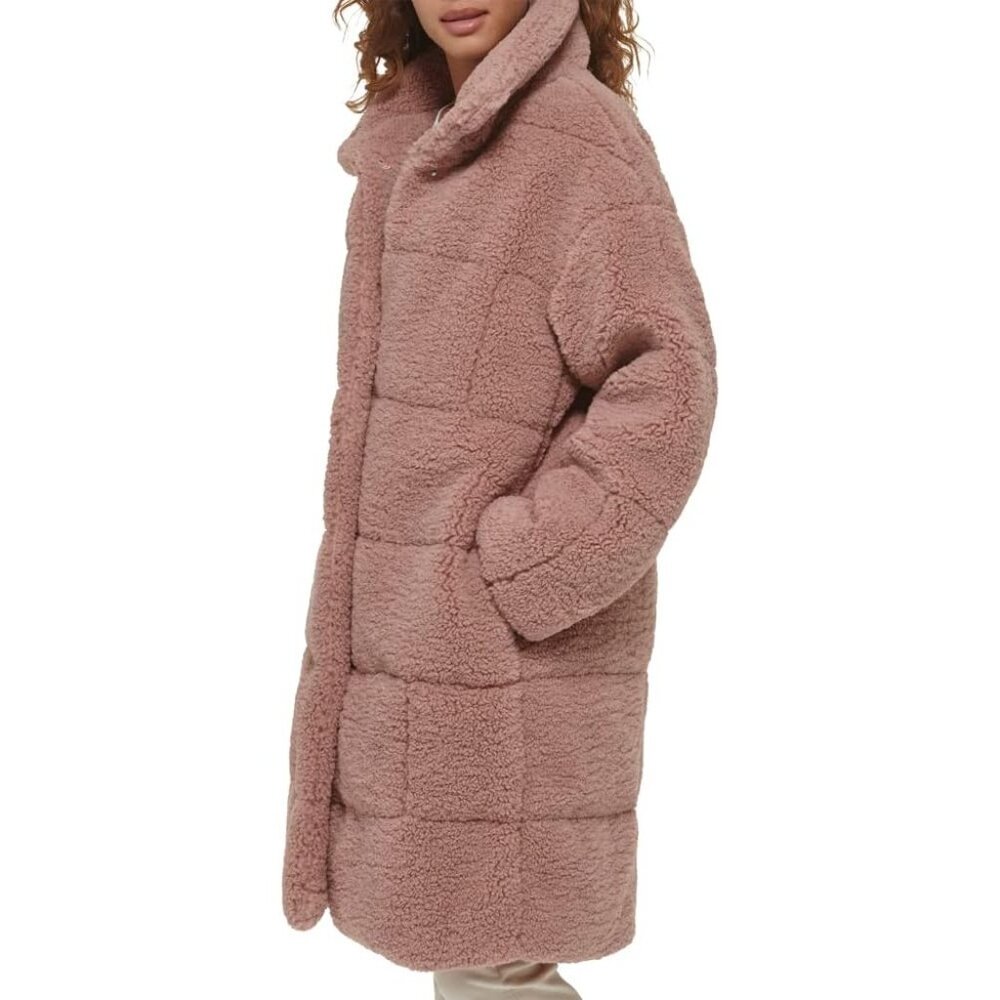 Women's Mauve Imported Polyester Patchwork Quilted Teddy Warmth Coat - Picture 6 of 8